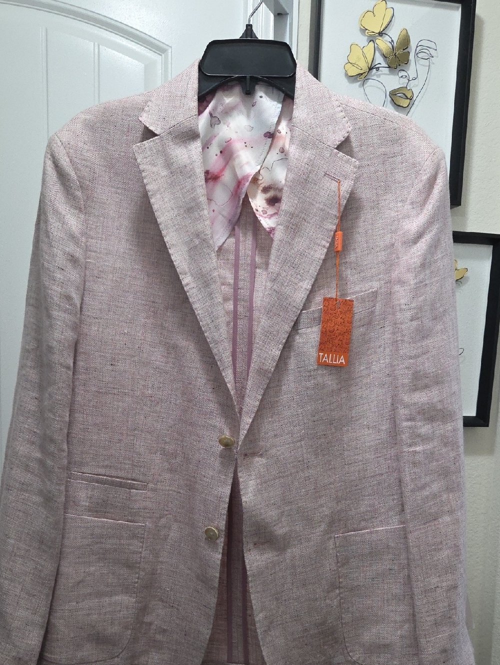 TALLIA Light Pink Linen-Blend Sport Coat 100% Linen